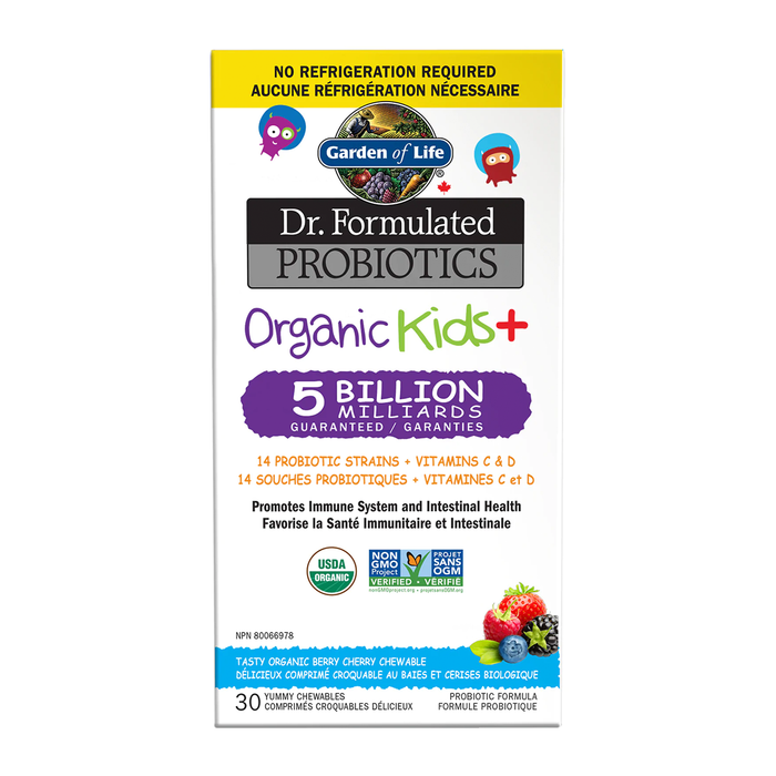 Garden of Life Dr. Formulated Probiotics Organic Kids+ 5 Billion CFU Shelf Stable Berry Cherry 30 Chews