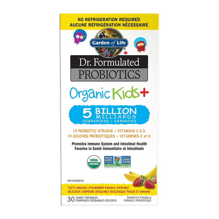 Garden of Life Dr. Formulated Probiotics Organic Kids+ 5 Billion CFU Cooler Stable Strawberry Banana 30 Chews