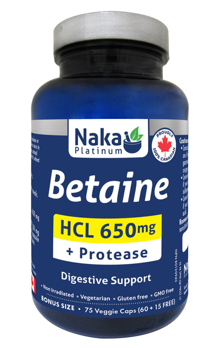 Naka Platinum Betaine HCL 650mg 75 Veggie Caps