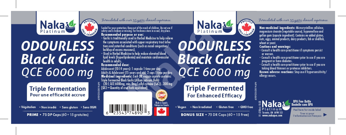 Naka Platinum Odourless Black Garlic 6000mg 60+15 Veggie Caps