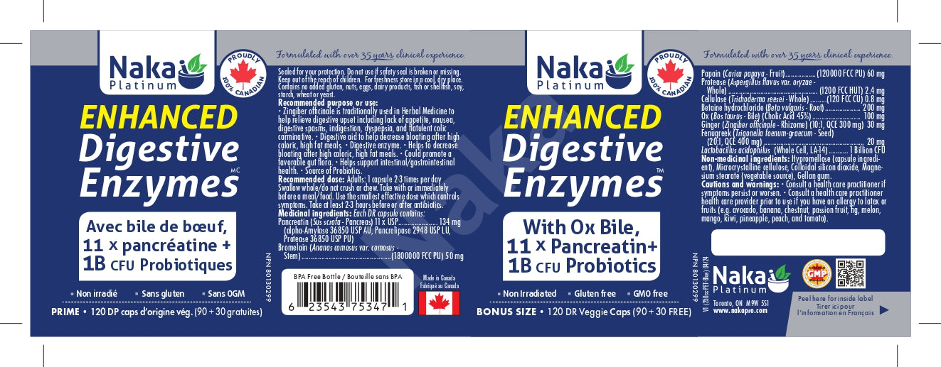 Naka Platinum Enhanced Digestive Enzymes 90+30 Veggie Caps