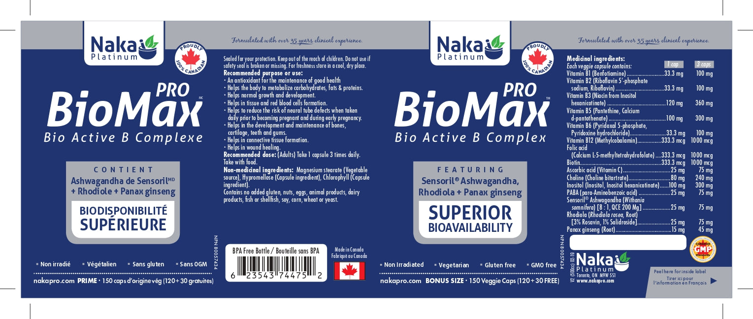 Naka Platinum PRO BioMax Bio Active B Complex 150 Veggie Caps