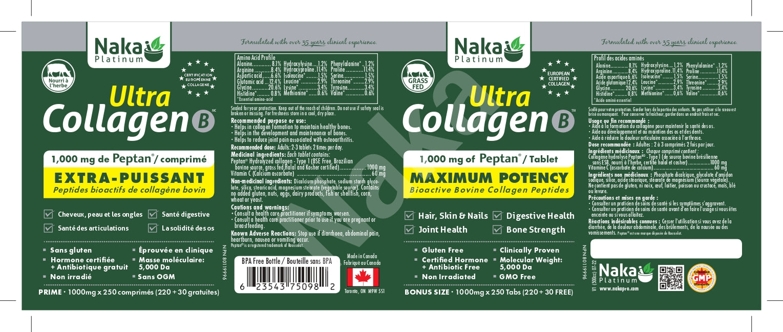 Naka Platinum Ultra Bovine Collagen 1000mg 220+30 Tablets