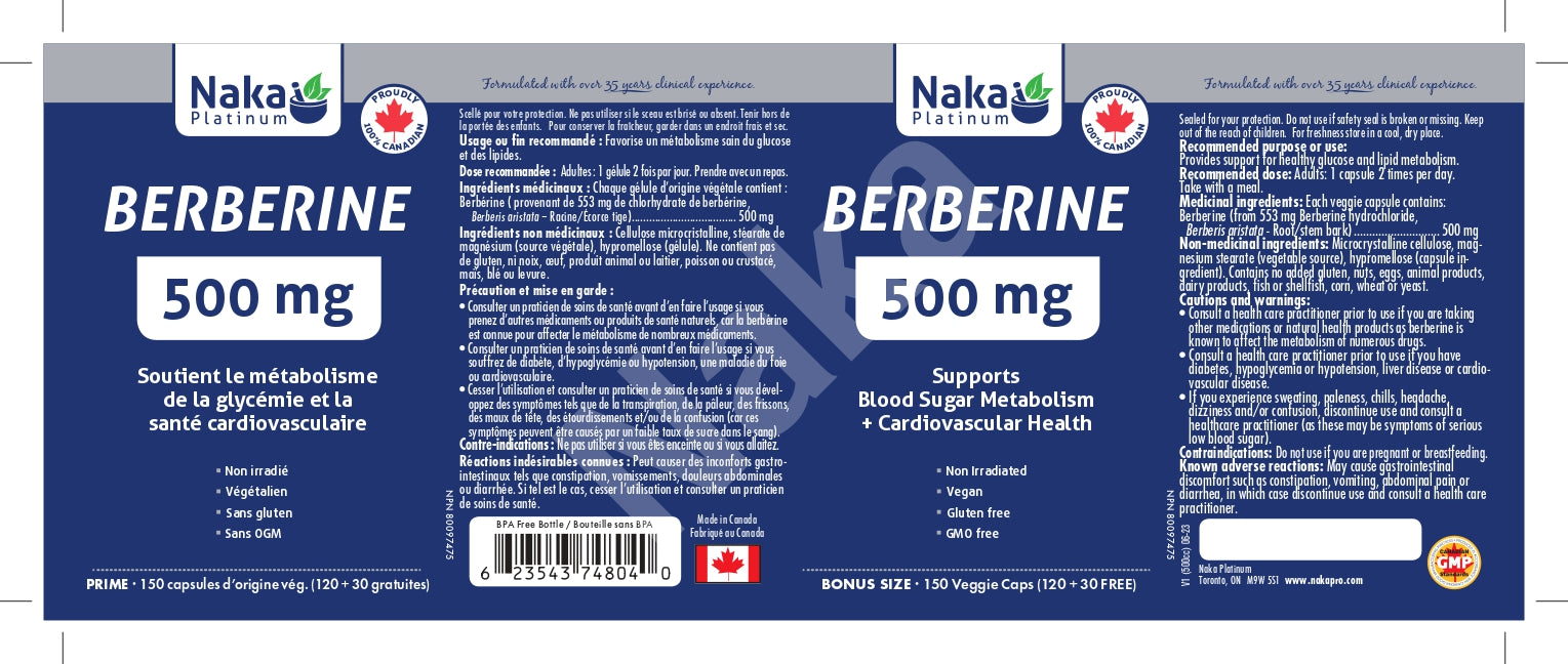 Naka Platinum Berberine 500mg 120+30 Veggie Caps