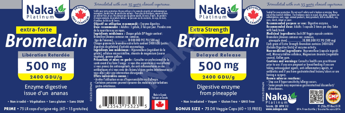 Naka Platinum Bromelain Extra Strength 75 Veggie Caps