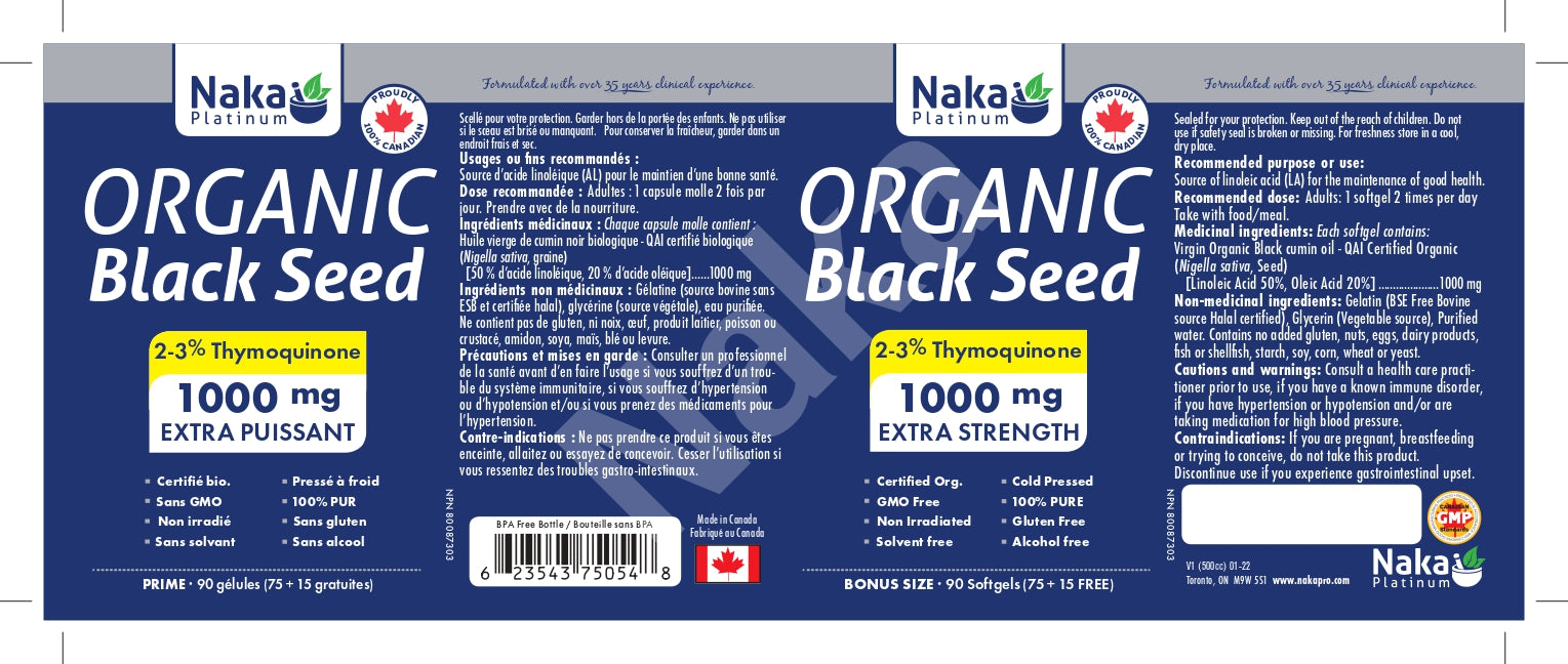 Naka Platinum Organic Black Seed 1000mg 75+15 Softgels