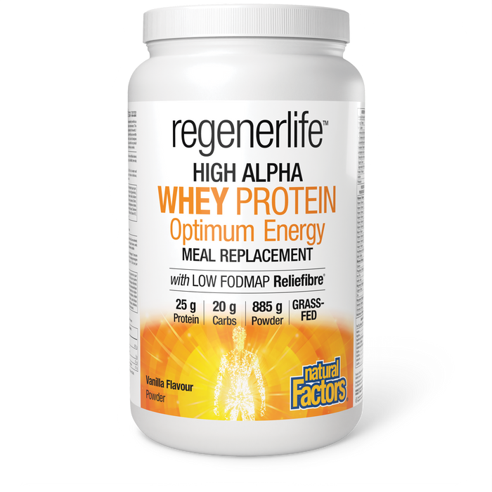 Natural Factors Regenerlife™ High Alpha Whey Protein Optimum Energy Meal Replacement  885 g Powder Vanilla Flavour