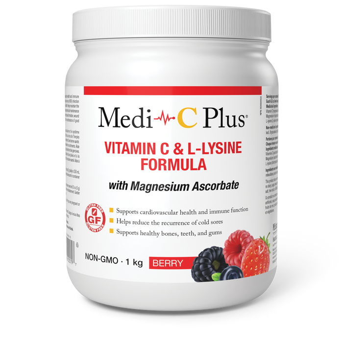 Medi-C Plus Vitamin C & L-Lysine Formula with Magnesium Ascorbate 1 kg Powder Berry