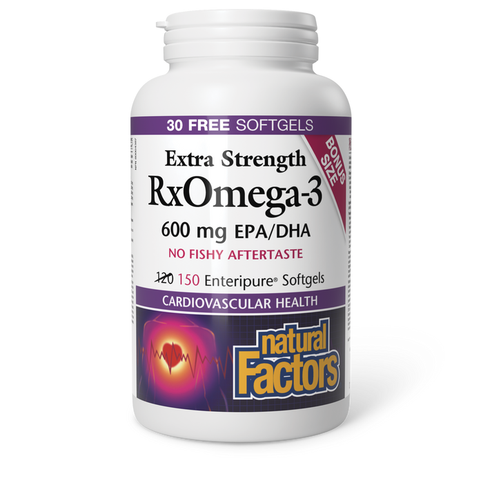 Natural Factors RxOmega-3 Extra Strength 600 mg 150 Enteripure® Softgels