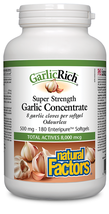 Natural Factors GarlicRich® Super Strength Garlic Concentrate 500 mg 180 Enteripure® Softgels