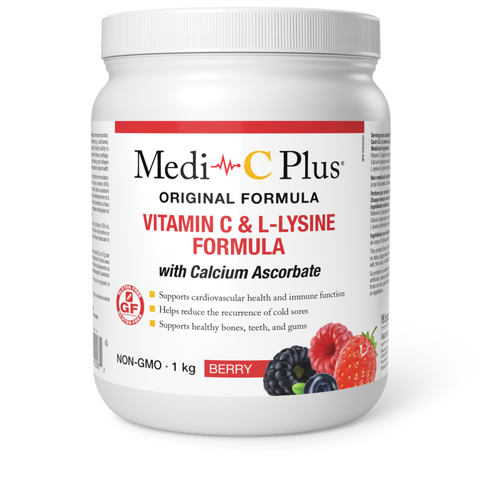 Medi-C Plus Vitamin C & L-Lysine Formula with Calcium Ascorbate 1 kg Powder Berry