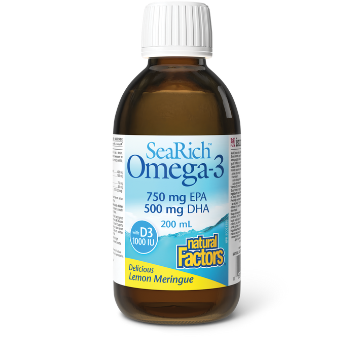 Natural Factors Omega-3 with D3 750 mg EPA / 500 mg DHA 200 mL Liquid Lemon Meringue