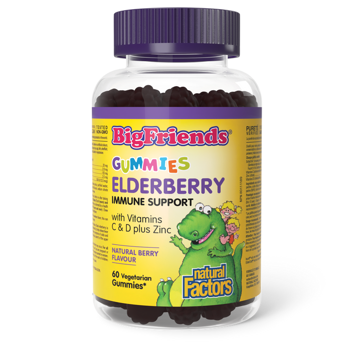 Natural Factors Elderberry Gummies with Vitamins C & D plus Zinc 20 mg 60 Vegetarian Gummies