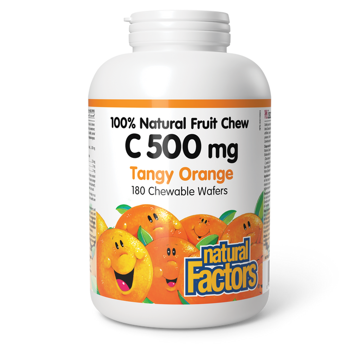 Natural Factors C 500 mg 100% Natural Fruit Chew 500 mg 180 Chewable Wafers Tangy Orange