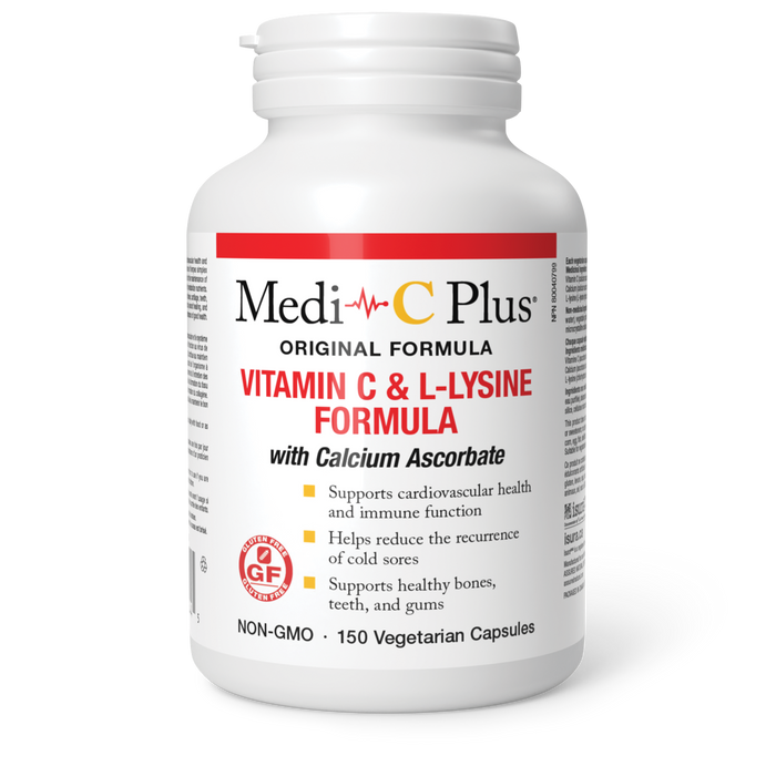 Medi-C Plus Vitamin C & L-Lysine Formula with Calcium Ascorbate 150 Vegetarian Capsules