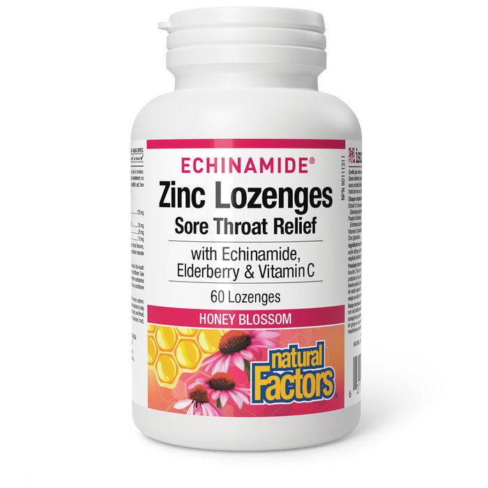 Natural Factors Zinc Lozenges  with Echinamide Elderberry & Vitamin C   60 Lozenges Honey Blossom