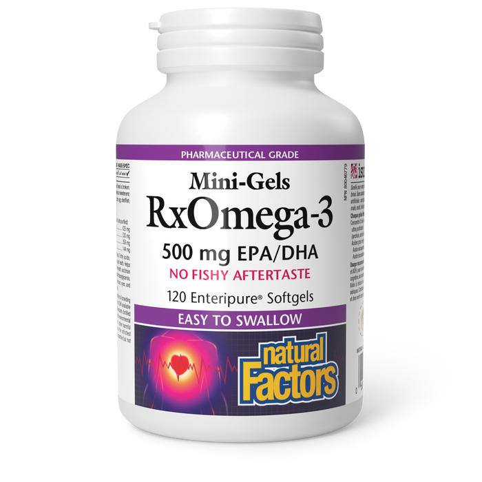 Natural Factors RxOmega-3 Mini-Gels 500 mg 120 Enteripure® Softgels