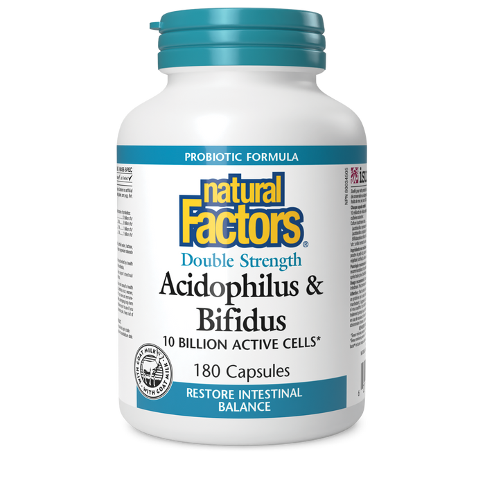 Natural Factors Acidophilus & Bifidus Double Strength 10 Billion Active Cells 180 Capsules