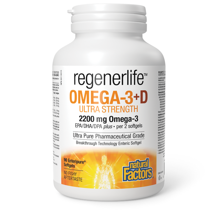 Natural Factors Omega-3+D Ultra Strength 2200 mg / 1000 IU 90 Enteripure® Softgels