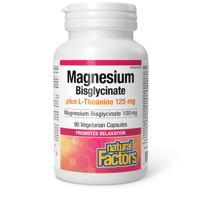 Natural Factors Magnesium Bisglycinate plus L-Theanine 100 mg/125 mg  90 Vegetarian Capsules