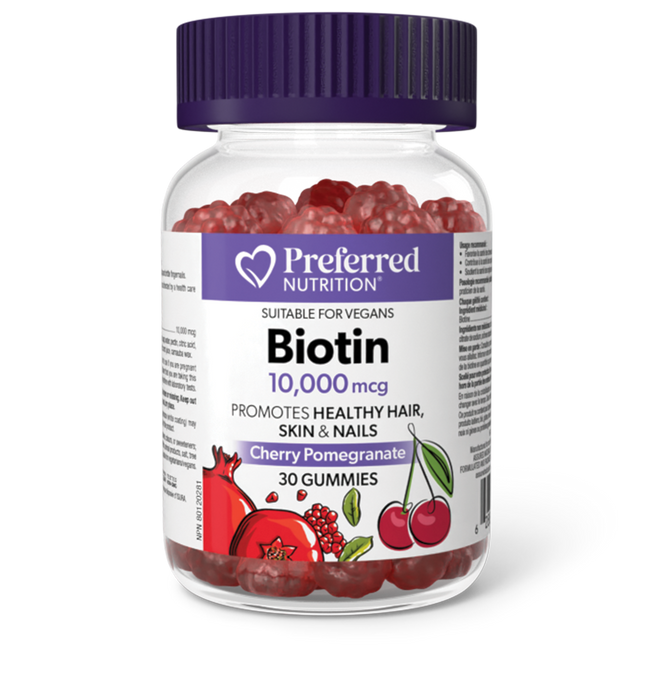 Preferred Nutrition Biotin 10000 mcg 30 Gummies Cherry Pomegranate