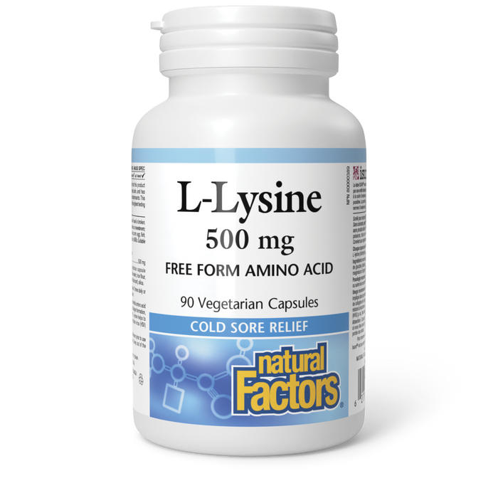 Natural Factors L-Lysine 500 mg Free Form Amino Acid 500 mg 90 Vegetarian Capsules