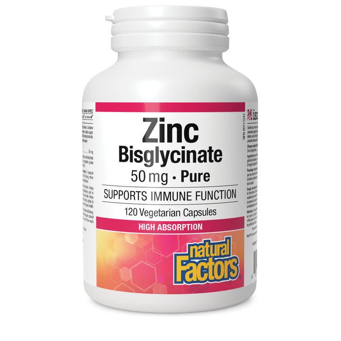 Natural Factors Zinc Bisglycinate Pure 50 mg 120 Vegetarian Capsules