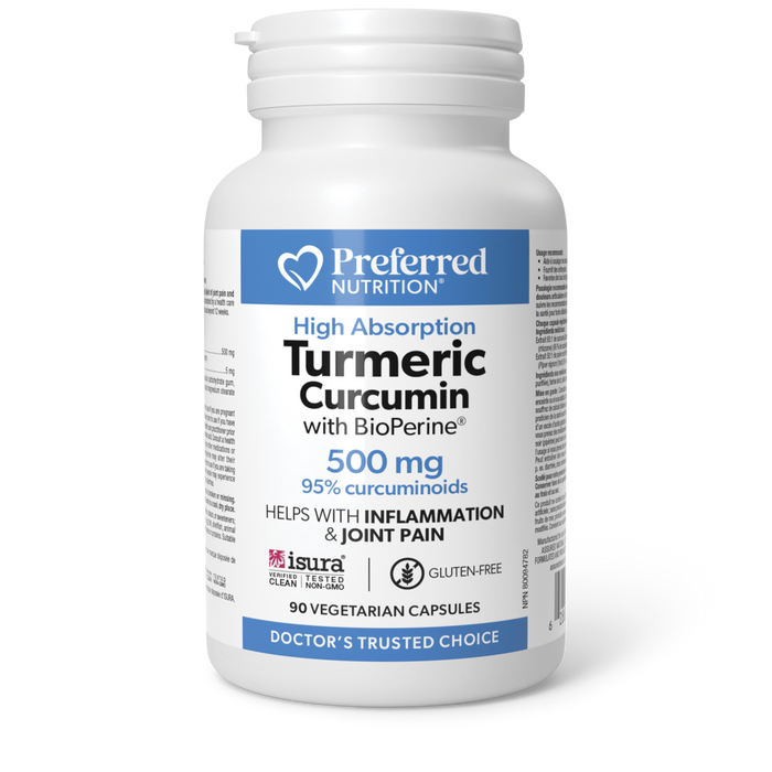 Preferred Nutrition Turmeric Curcumin with Bioperine 500 mg 90 Vegetarian Capsules