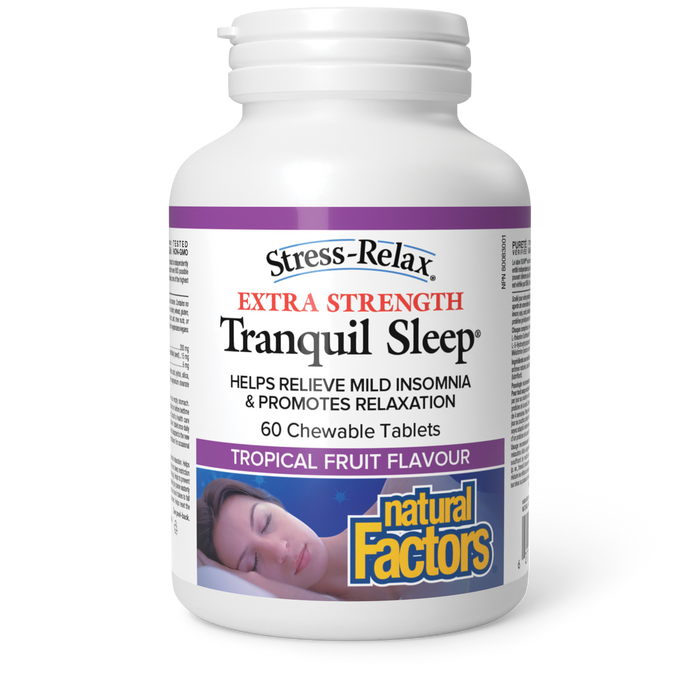 Natural Factors Tranquil Sleep® Extra Strength  60 Chewable Tablets Tropical Fruit Flavour