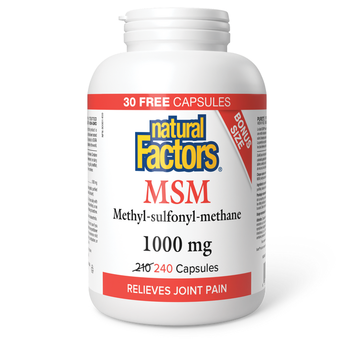 Natural Factors MSM Methyl-sulfonyl-methane 1000 mg 240 Capsules