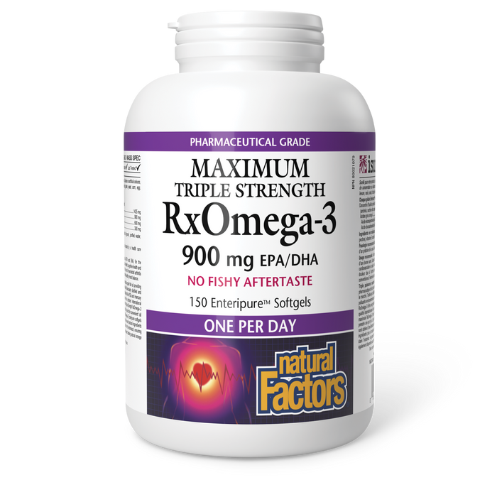 Natural Factors RxOmega-3 Maximum Triple Strength 900 mg 150 Enteripure® Softgels