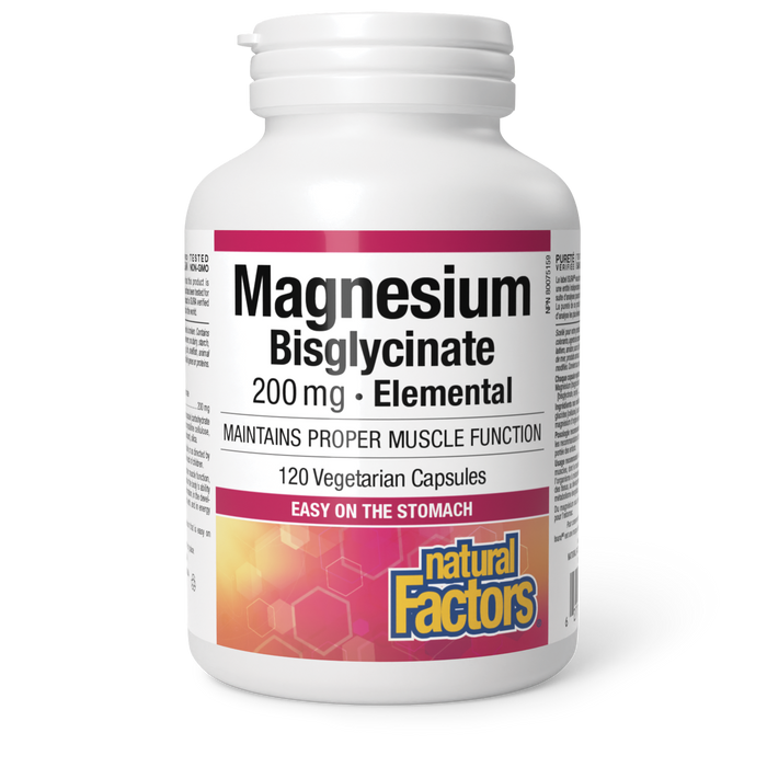 Natural Factors Magnesium Bisglycinate 200 mg 120 Vegetarian Capsules