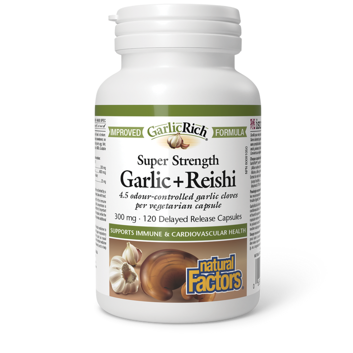 Natural Factors Garlic+Reishi Super Strength 300 mg 120 Delayed Release Vegetarian Capsules