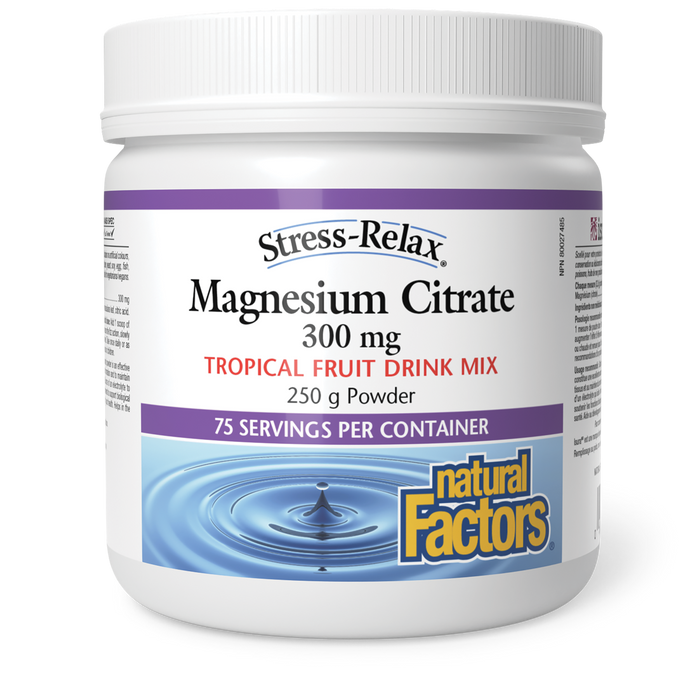 Natural Factors Magnesium Citrate 300 mg 250 g Powder Tropical Fruit Flavour