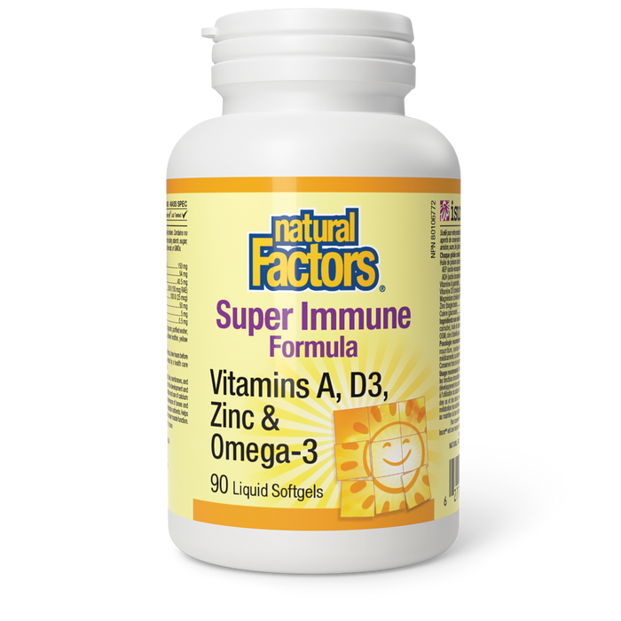 Natural Factors Super Immune Formula Vitamins A, D3, Zinc & Omega-3  90 Liquid Softgels