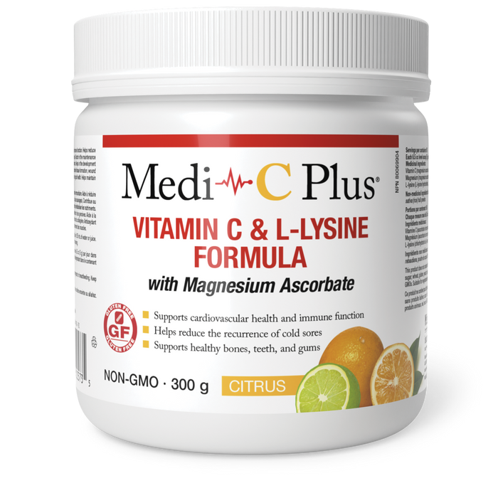 Medi-C Plus Vitamin C & L-Lysine Formula with Magnesium Ascorbate 300 g Powder Citrus