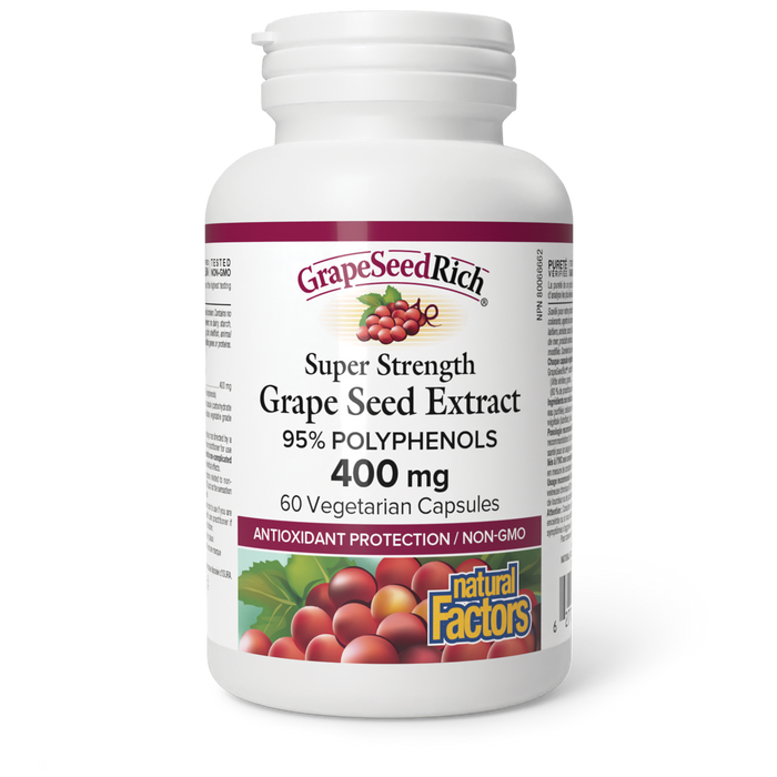 Natural Factors GrapeSeedRich Super Strength Grape Seed Extract 400 mg 60 Vegetarian Capsules