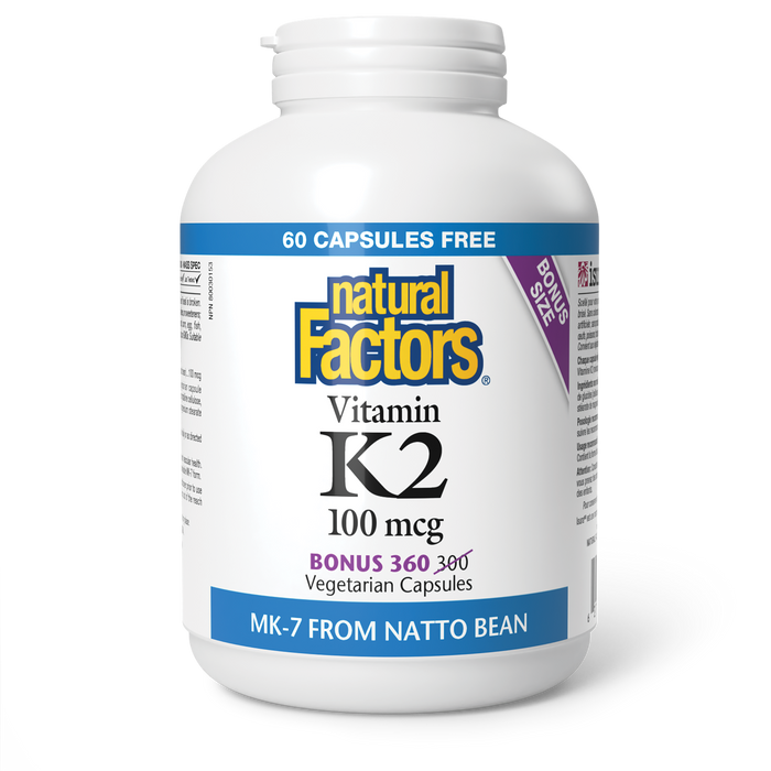 Natural Factors Vitamin K2 100 mcg 360 Vegetarian Capsules