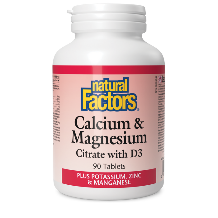 Natural Factors Calcium & Magnesium Citrate with D3 Plus Potassium, Zinc & Manganese  90 Tablets