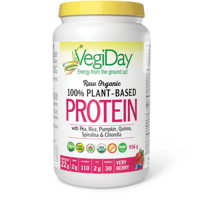 VegiDay Raw Organic Plant-Based Protein with Pea, Rice, Pumpkin, Quinoa, Spirulina & Chlorella 936 g Powder Very Berry