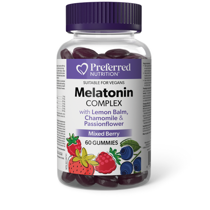 Preferred Nutrition Melatonin Complex with Lemon Balm, Chamomile & Passionflower 60 Gummies Mixed Berry