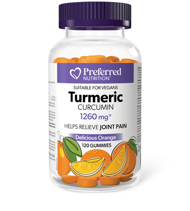 Preferred Nutrition Turmeric Curcumin 1260 mg 120 Gummies Delicious Orange