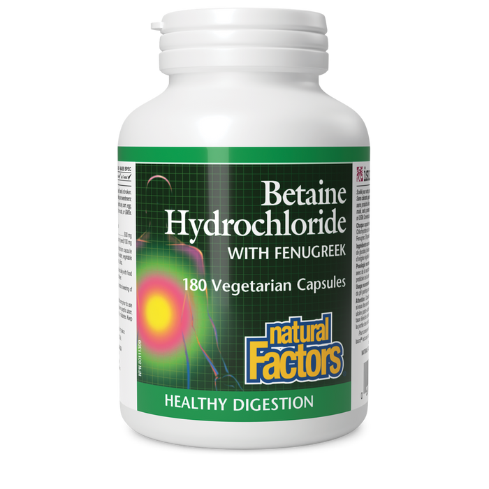 Natural Factors Betaine Hydrochloride with Fenugreek  180 Vegetarian Capsules