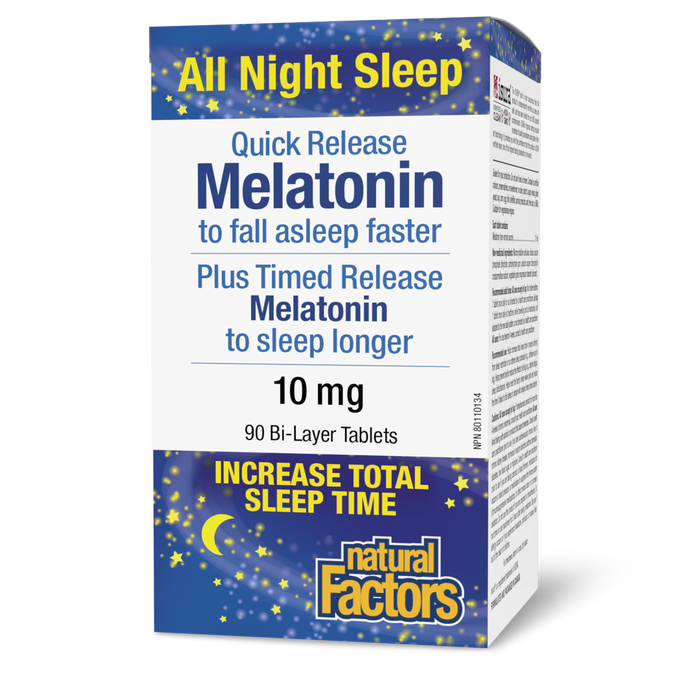 Natural Factors Melatonin  Quick Release Plus Timed Release • Bi-Layer  10 mg 90 Bi-Layer Tablets