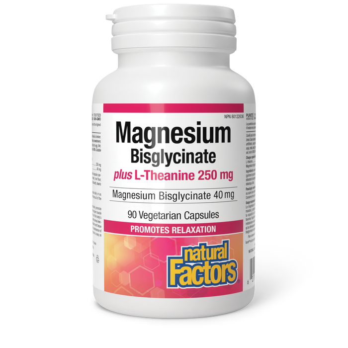 Natural Factors Magnesium Bisglycinate plus L-Theanine 40 mg/250 mg 90 Vegetarian Capsules