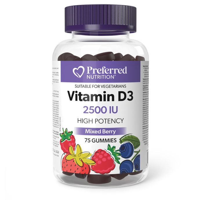 Preferred Nutrition Vitamin D3 2500 IU 75 Gummies Mixed Berry