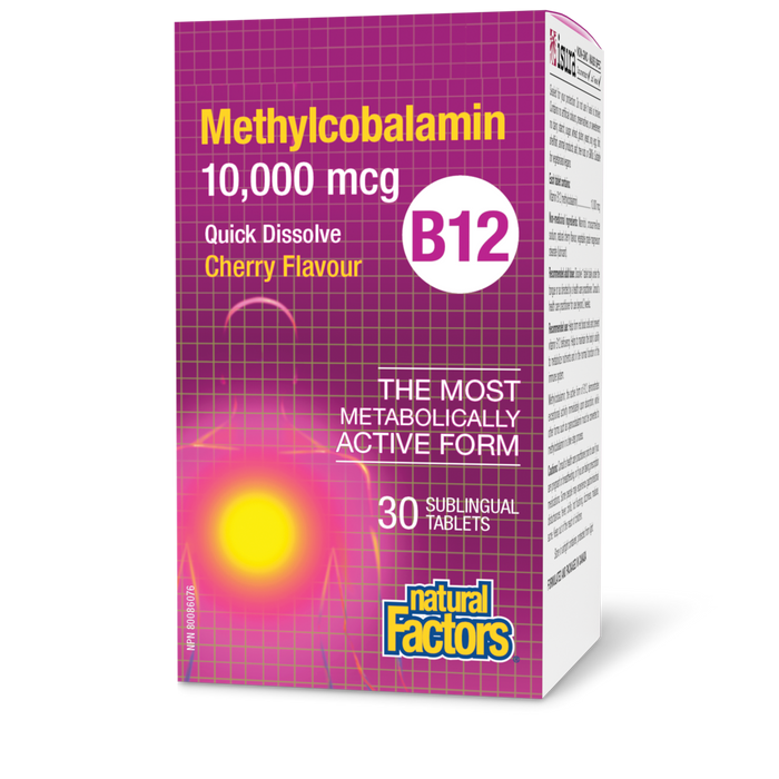 Natural Factors B12 Methylcobalamin  10,000 mcg 30 Sublingual Tablets Cherry