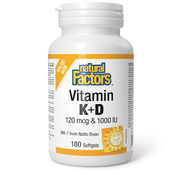 Natural Factors Vitamin K+D 120 mcg & 1000 IU 180 Softgels