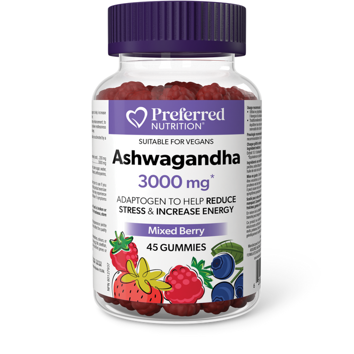 Preferred Nutrition Ashwagandha 3000 mg 45 Gummies Mixed Berry