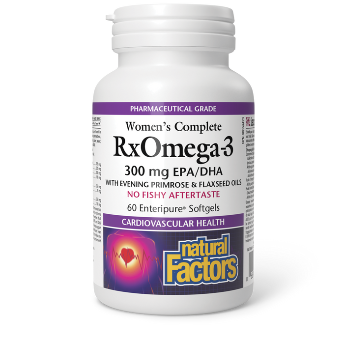 Natural Factors Women's Complete RxOmega-3 With Evening Primrose & Flaxseed Oils 300 mg EPA/DHA 60 Enteripure® Softgels